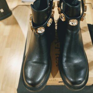 Aqua-Flex 28-Slick Black Smooth Vegan Leather Jewel Boot Size 41/11